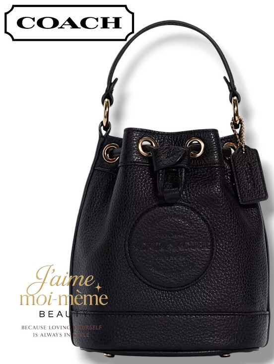 Coach Handbags - COACH Dempsey Crossbody Bucket Bag Black Leather With Gold Hardware